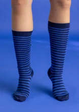 Striped knee-highs in organic cotton  - violet/sky blue