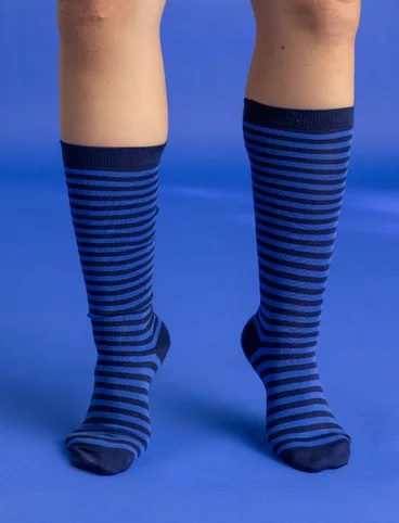 Striped organic cotton knee-highs  - violet/sky blue