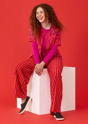 Striped jersey trousers made of organic cotton/modal - lava red/cyklamen