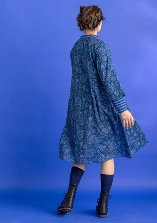 Woven “Hedda” dress in organic cotton - dark petrol blue/patterned