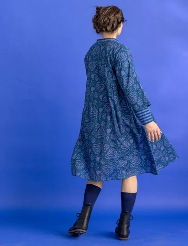 Woven “Hedda” dress in organic cotton - dark petrol blue/patterned