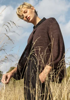 Linen/organic cotton cardigan - dark earth