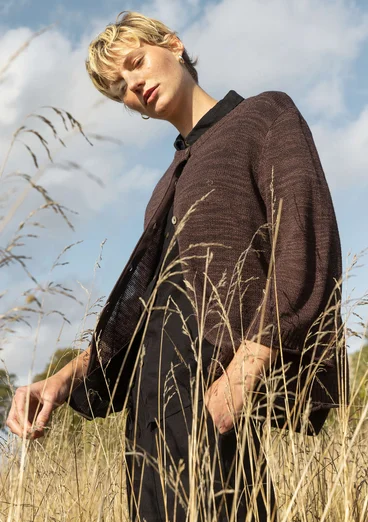 Cardigan in linen/organic cotton - dark earth