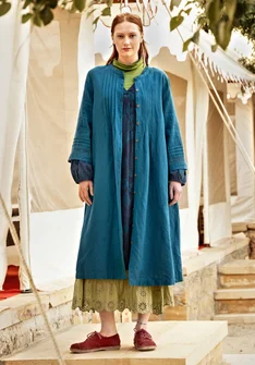 Vävd klänning "Sand" i ekologisk bomull/lin - petrol