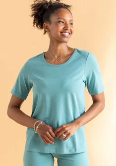 Tricot top "Eleonora" van biologisch katoen/elastaan - teal