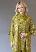 “Leah” floral/solid-colour organic cotton blouse - olive oil/patterned