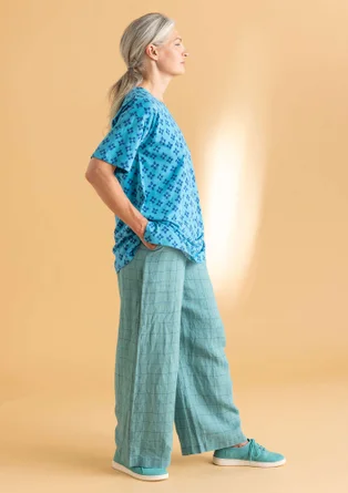 “Vera” woven linen trousers - teal/patterned