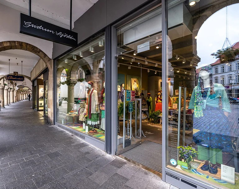 A picture from inside Gudrun Sjödén’s store on Prinzipalmarkt in Münster.  