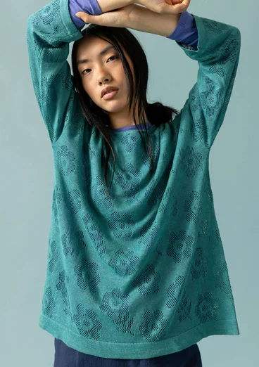 Pointelle sweater in linen/recycled linen - aqua green