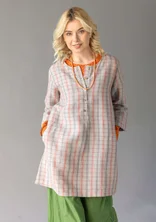 “Sylvi” check/solid-colour linen blouse - dark natural/checked