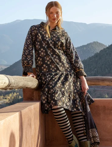 “Damask” woven dress in organic cotton - dark ash grey