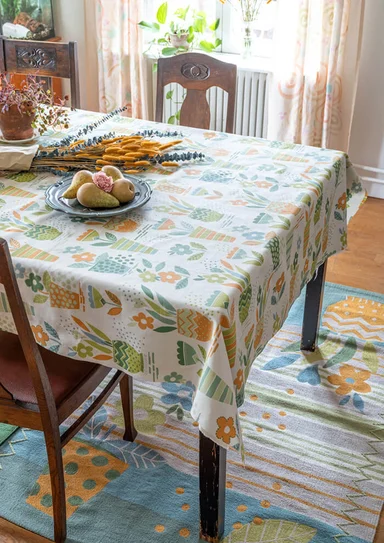 “Flower Pots” waxed tablecloth in organic cotton