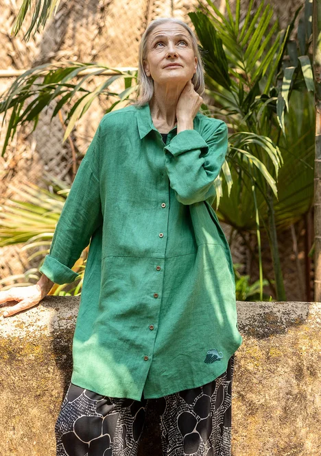 “Galapagos” woven tunic in linen - green sea glass
