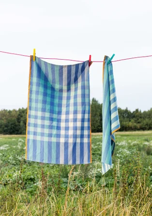 Theedoek "Trellis" van biologisch katoen - zeeblauw