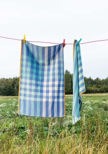 “Trellis” kitchen towel" in organic cotton - sea blue