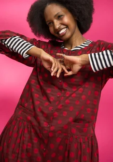 “Tindra” woven organic cotton dress - dark agate red/patterned