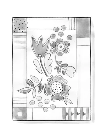 Tapis brodé "Flowers" en coton biologique - rouge agate
