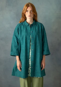 Tunique chemise tissée "Pavement" en coton  - vert forêt humide