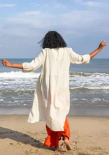 Woven linen dress - almond milk