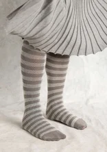 Striped tights in organic cotton - warm grey/elderflower