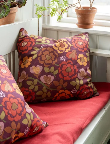 Housse de coussin imprimée « Wild rose » en lin/coton - bordeaux