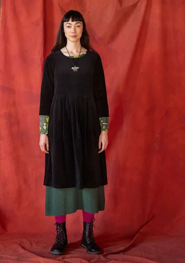 “Fyrverkeri” organic cotton/recycled polyester velour dress - black