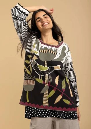 “Birdie” sweater in organic/recycled cotton - black