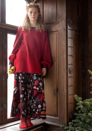 “Fyrverkeri” velour pants in organic cotton/recycled polyester - aubergine/mønstret