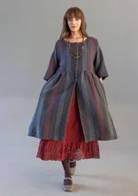 “Sylvi” striped/solid-colored fully buttoned dress in linen - black/striped