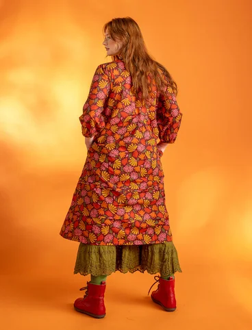 Vevd kjole «Blossom» i økologisk bomull - aubergine/mønstret