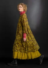 Vävd klänning ”Hedda” i ekologisk bomull - mörk oliv/mönstrad