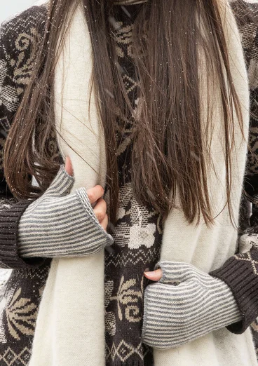 Fingerless gloves in lambswool/organic and recycled cotton - graphite/dark natural