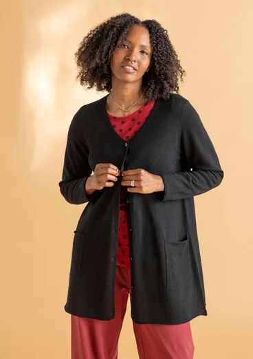 Long cardigan in organic wool - black