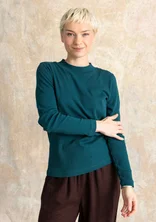 Long-sleeve mock neck top in organic cotton jersey - dark jade