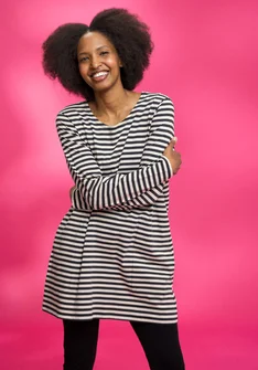 Striped organic cotton jersey tunic - black