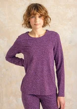“Ebba” dotted/solid-colour cotton/elastane jersey top - aubergine/mønstret