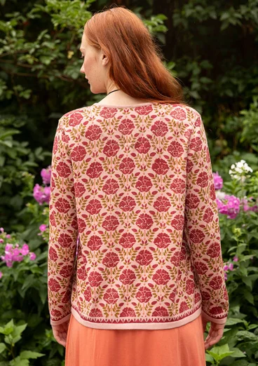 Blockdruck-Strickjacke „Valentina“ aus Bio-Baumwolle - dunkelrosa