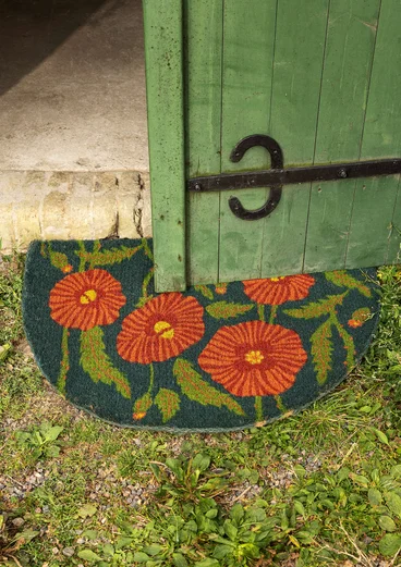 “Poppies” coir doormat - opal green