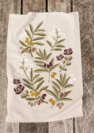 “Olives” kitchen towel in organic cotton - natural