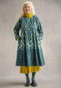 “Clay” woven dress in organic cotton - indigo green