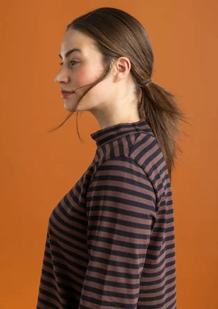 Striped mock turtleneck in organic cotton - black/french roast