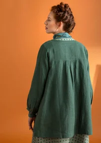 Blouse d’artiste tissée « Asta » en lin - vert foncé