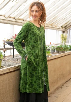 Velours jurk "Selma" van biologisch katoen/gerecycled polyester - grasgroen