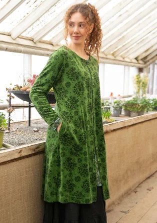 “Selma” organic cotton/recycled polyester velour dress - grass green