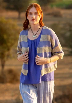 Cardigan in linen/recycled cotton - dark lavender/natural