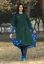 Cotton/linen dress with a collar - monstera