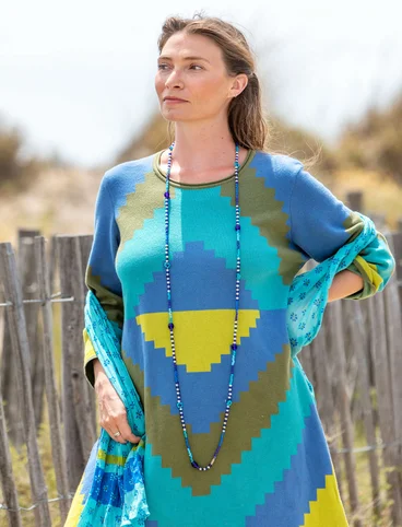 Stickad klänning "Cape" i ekologisk bomull - linblå
