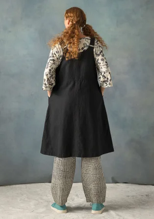 “Thessaloniki” woven organic cotton/linen pinafore dress - black