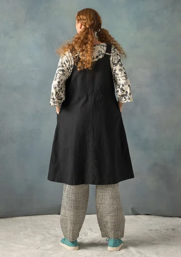 “Thessaloniki” woven organic cotton/linen pinafore dress - black