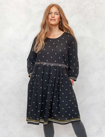 Woven patterned “Signe” dress in organic cotton - black